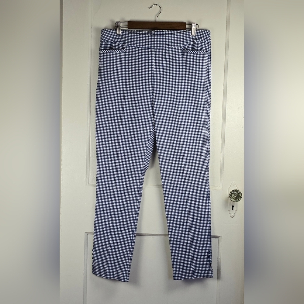 Chico's Blue and White Gingham Preppy Coastal Pants 12